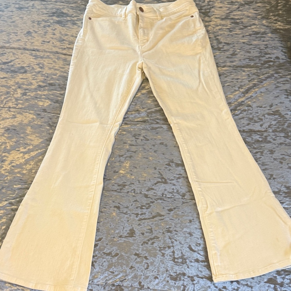 Loft Outlet Cream High Rise Flare Jeans